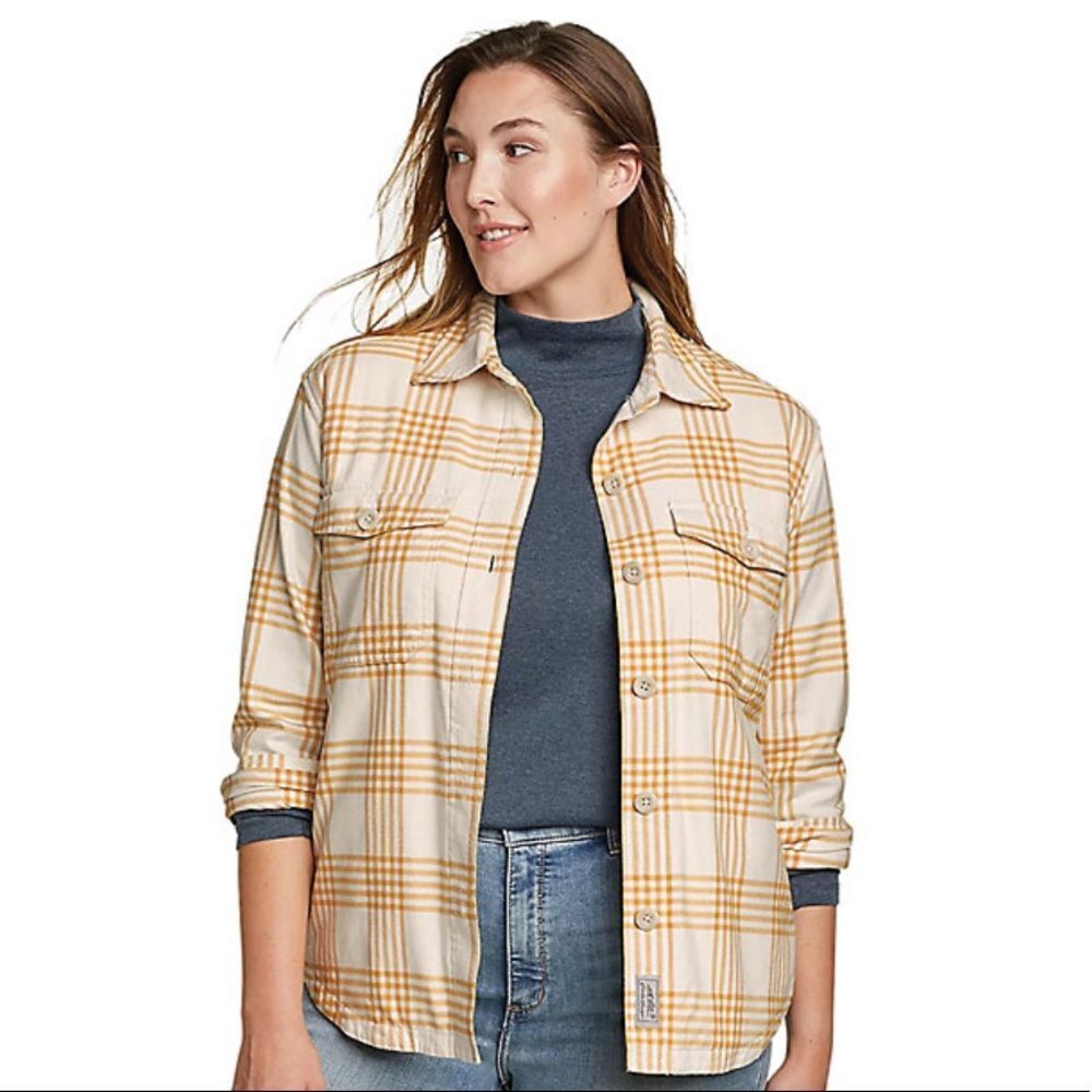 Eddie Bauer 2X Tall Cotton Flannel Plaid Sherpa Shirt Jacket Shacket